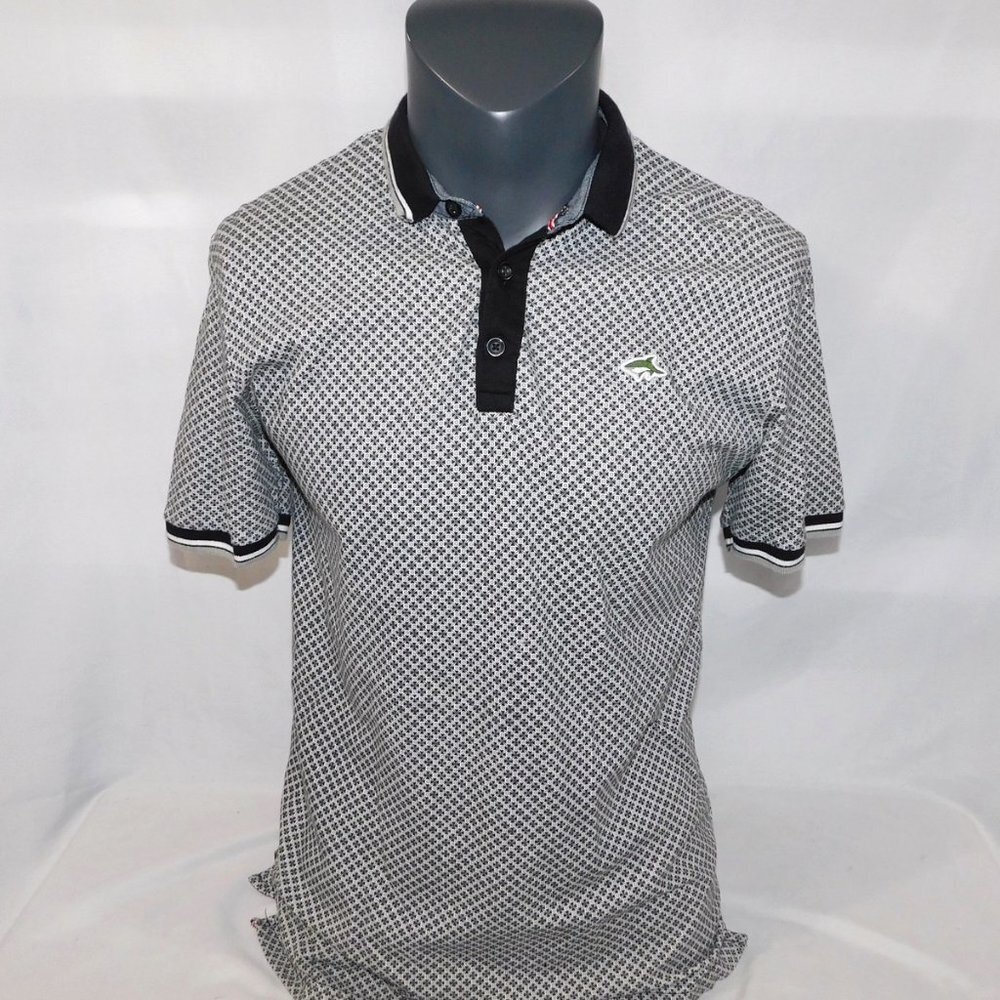 Le Shark Patterned Polo Pique Black White Gray Polo Shirt Shirt Mens M